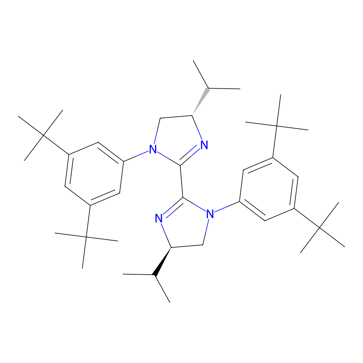 (4R)-1-(3,5-ditert-butylphenyl)-2-[(4S)-1-(3,5-ditert-butylphenyl)-4-propan-2-yl-4,5-dihydroimidazol-2-yl]-4-propan-2-yl-4,5-dihydroimidazole molecular structure, CAS 2697181-91-0