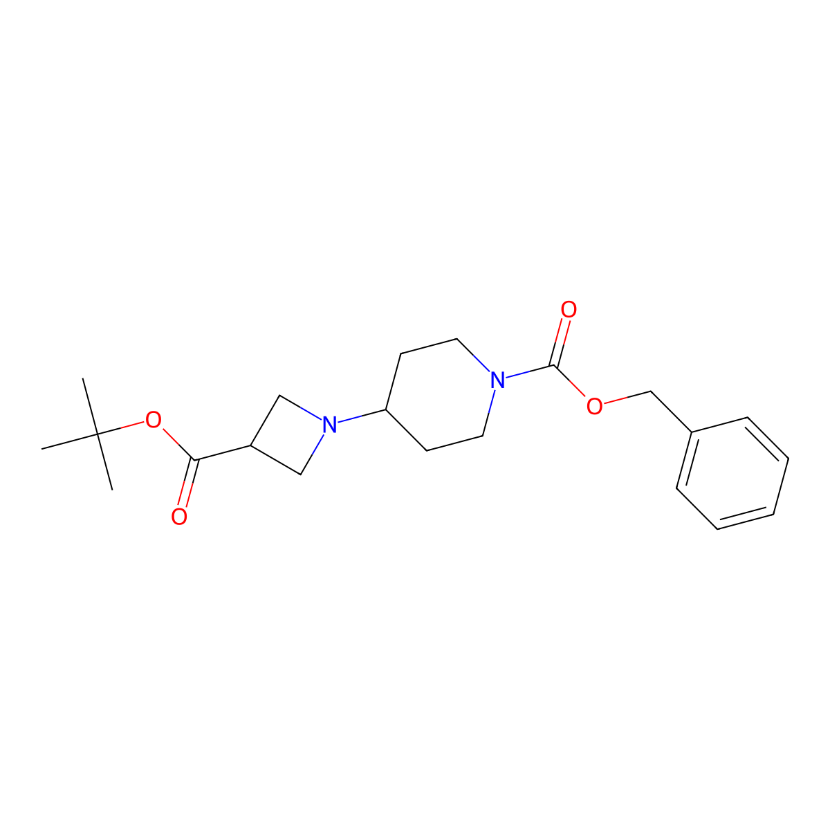 Benzyl 4-(3-(tert-butoxycarbonyl)azetidin-1-yl)piperidine-1-carboxylate molecular structure, CAS 2697187-51-0