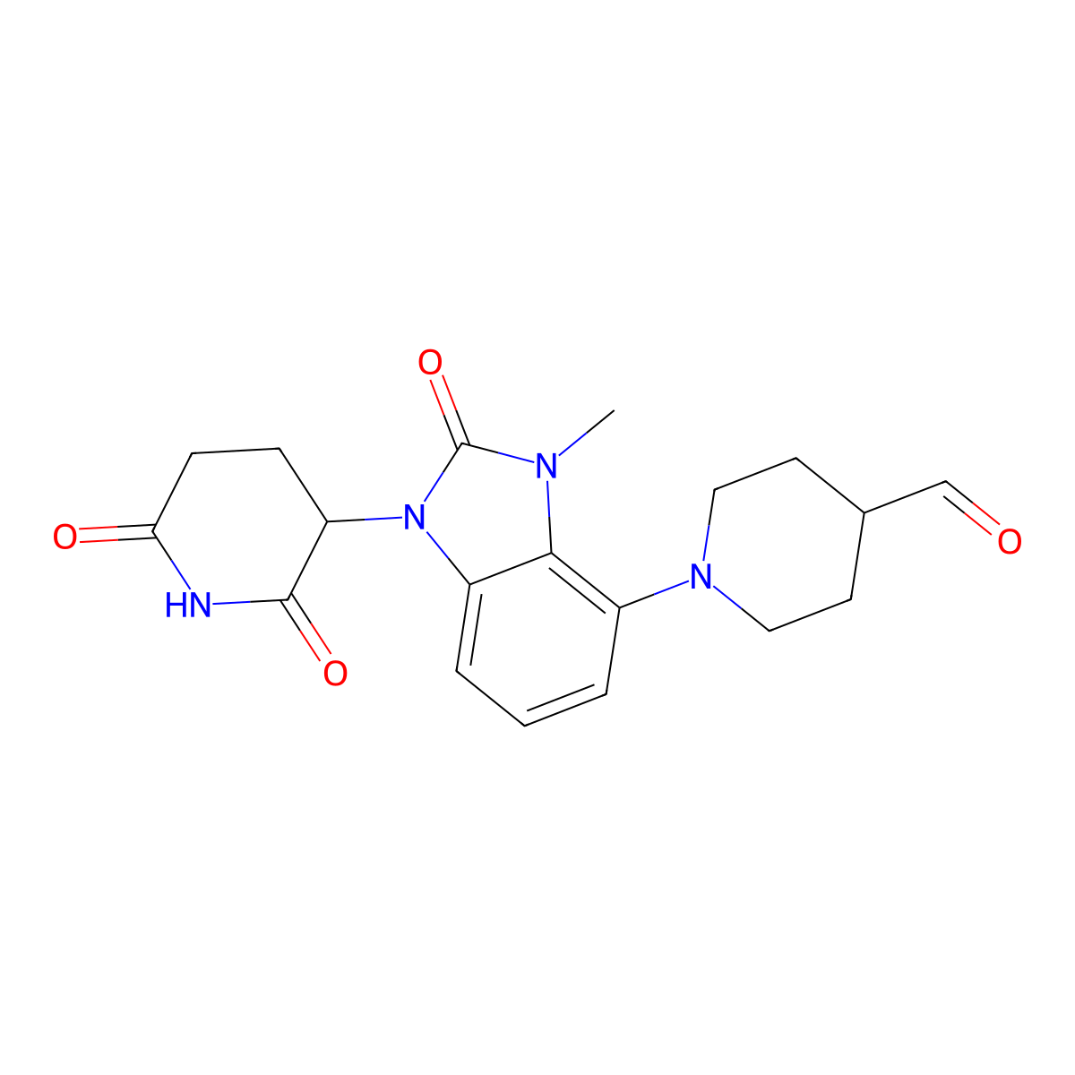 1-(1-(2,6-Dioxopiperidin-3-YL)-3-methyl-2-oxo-2,3-dihydro-1H-benzo[D]imidazol-4-YL)piperidine-4-carbaldehyde molecular structure, CAS 2697188-26-2