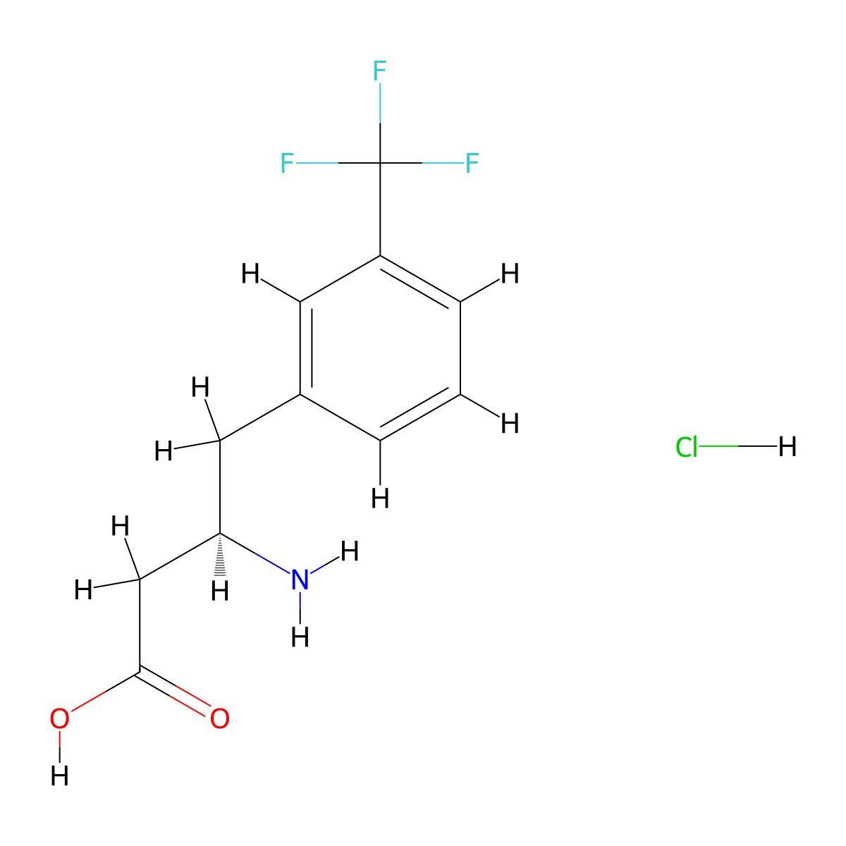 (R)-3-Amino-4-(3-(trifluoromethyl)phenyl)butanoic acid hydrochloride molecular structure, CAS 269726-73-0
