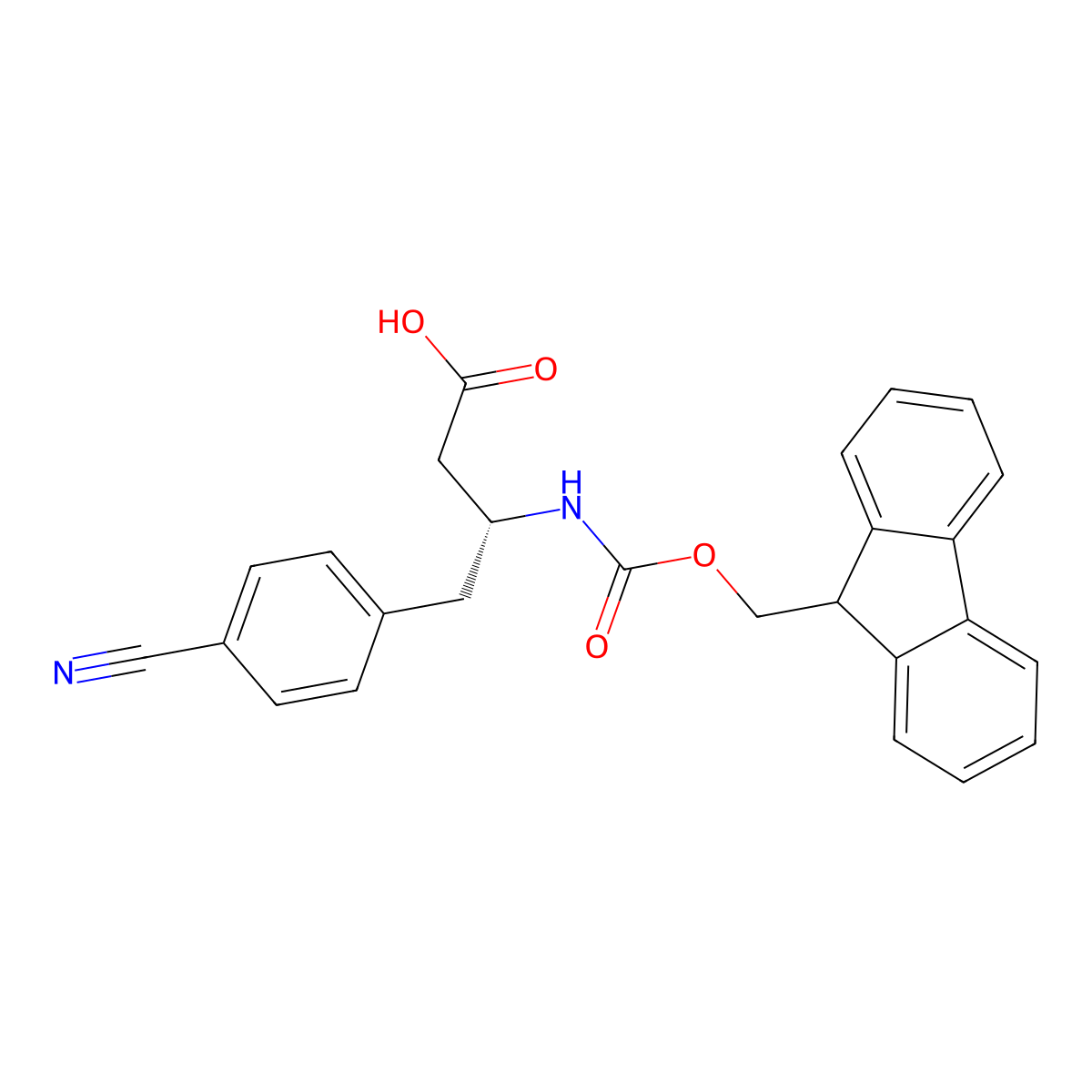 (R)-3-((((9H-Fluoren-9-yl)methoxy)carbonyl)amino)-4-(4-cyanophenyl)butanoic acid molecular structure, CAS 269726-87-6