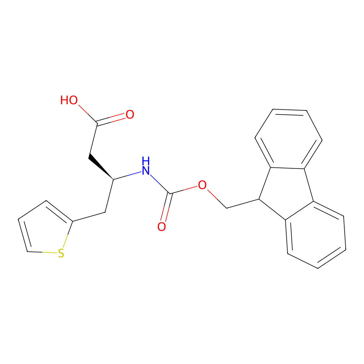 (R)-3-((((9H-fluoren-9-yl)methoxy)carbonyl)amino)-4-(thiophen-2-yl)butanoic acid molecular structure, CAS 269726-90-1