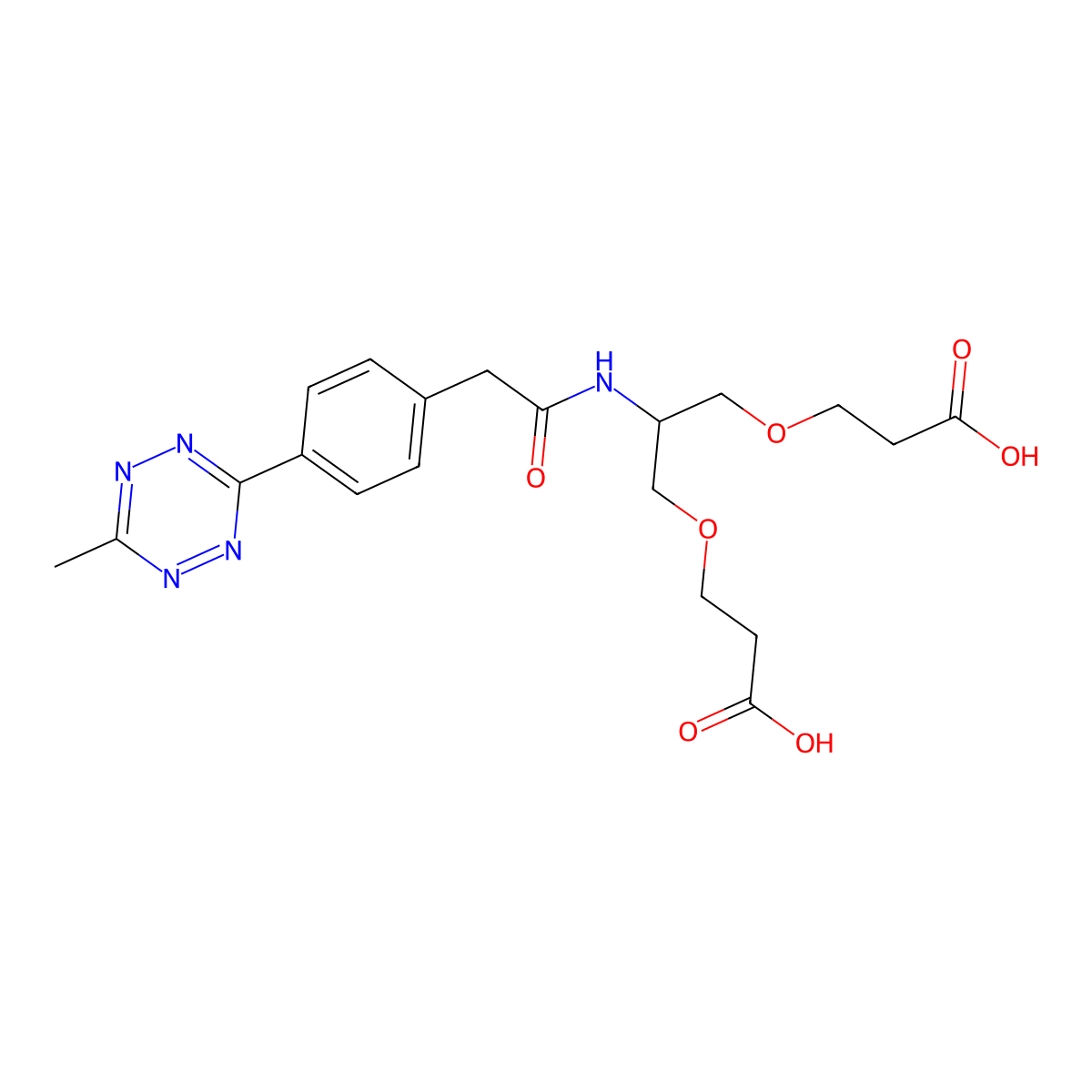 Methyltetrazine-amido-bis-(carboxyethoxymethyl)-methane molecular structure, CAS 2698339-32-9