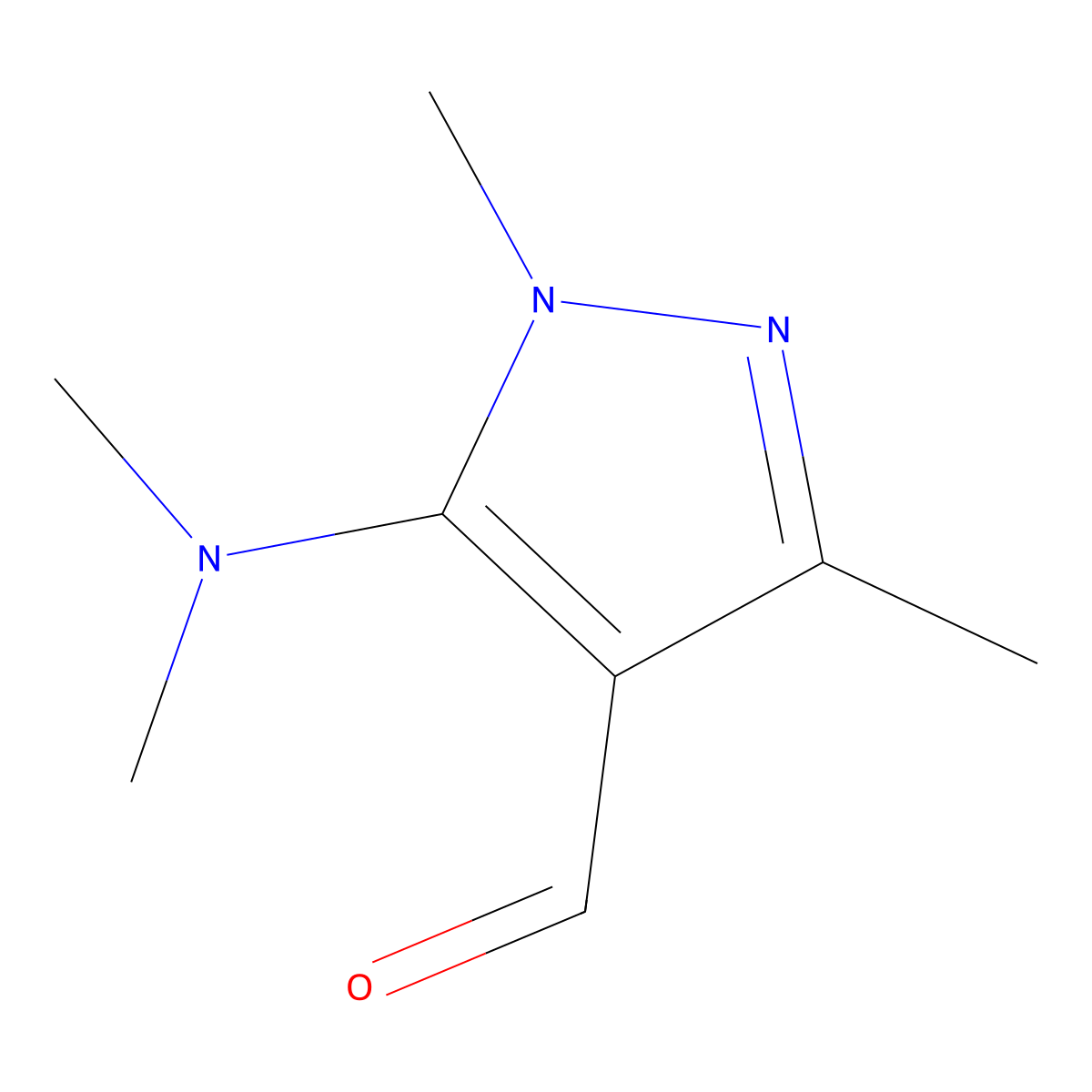 5-(dimethylamino)-1,3-dimethyl-1H-pyrazole-4-carbaldehyde molecular structure, CAS 26990-64-7