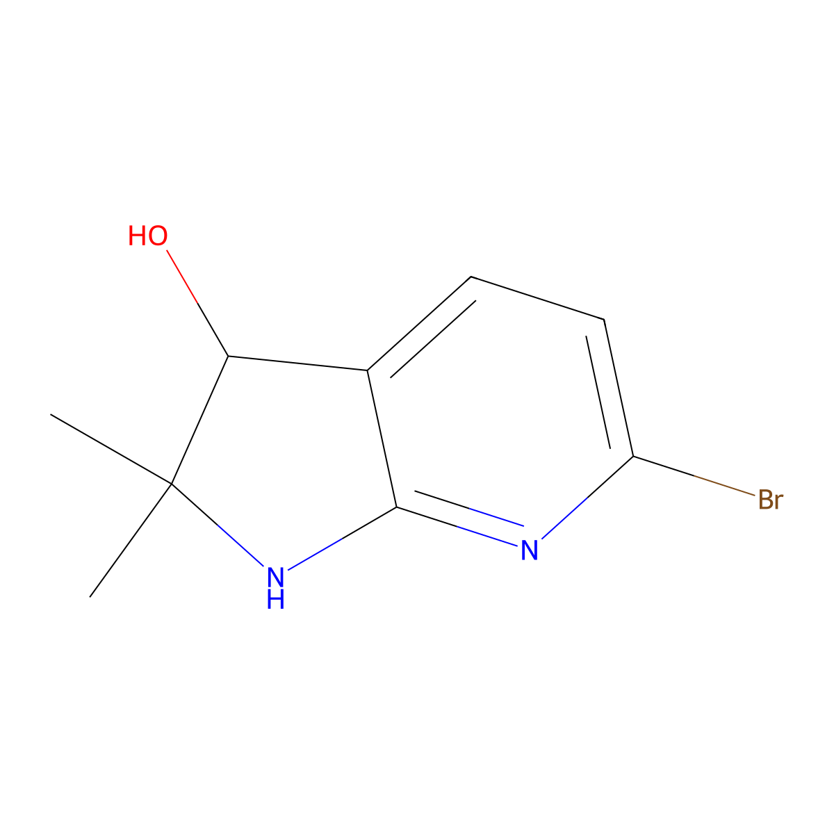 6-Bromo-2,2-dimethyl-2,3-dihydro-1H-pyrrolo[2,3-b]pyridin-3-ol molecular structure, CAS 2699704-08-8