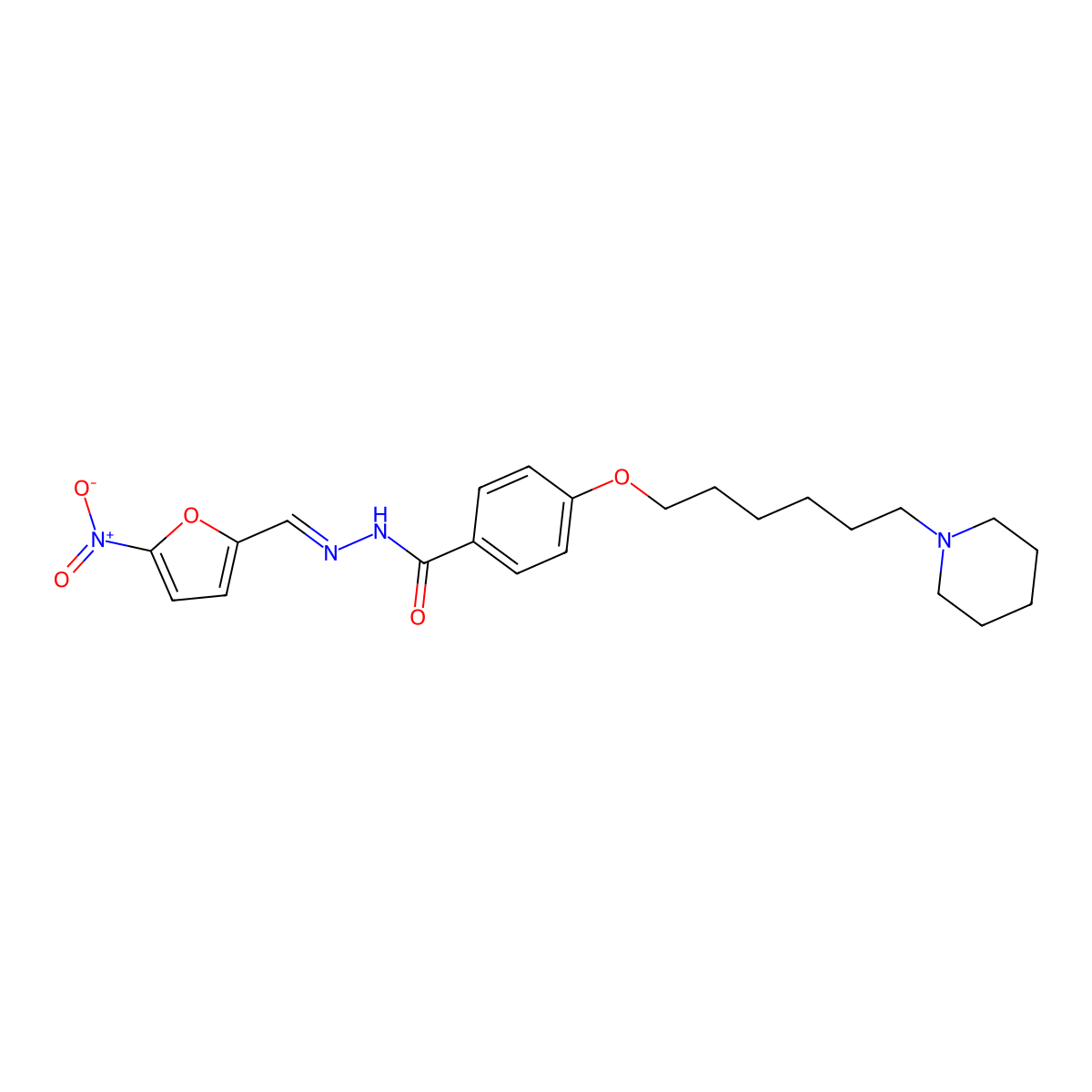 4-[[6-(1-Piperidinyl)hexyl]oxy]benzoic acid 2-[(5-nitro-2-furanyl)methylene]hydrazide molecular structure, CAS 2700263-81-4