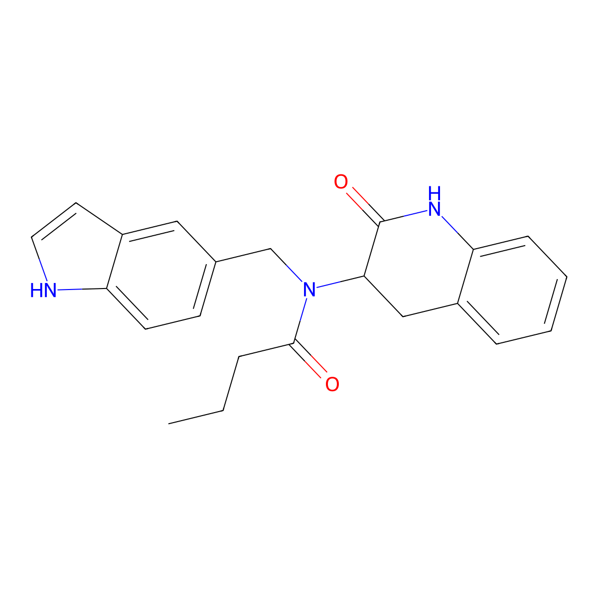 N-(1H-indol-5-ylmethyl)-N-(2-oxo-3,4-dihydro-1H-quinolin-3-yl)butanamide molecular structure, CAS 2700322-66-1
