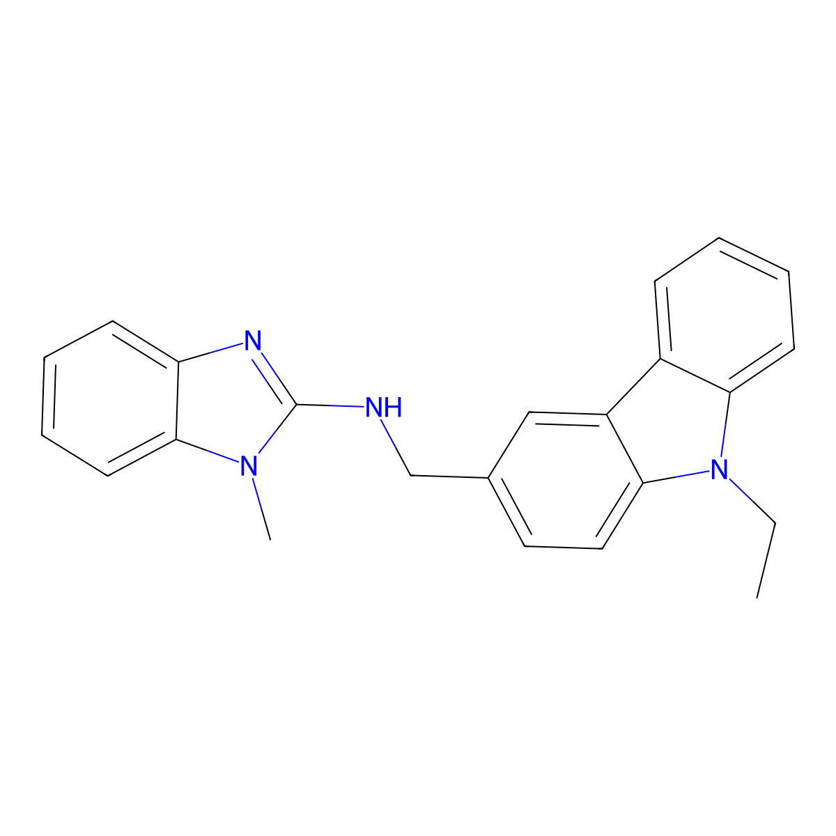 N-((9-Ethyl-9H-carbazol-3-yl)methyl)-1-methyl-1H-benzo[d]imidazol-2-amine molecular structure, CAS 2700322-79-6