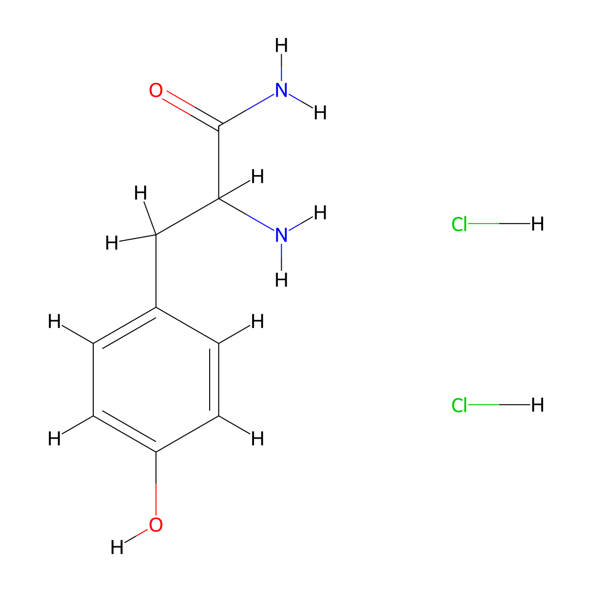 2-Amino-3-(4-hydroxyphenyl)propanamide dihydrochloride molecular structure, CAS 2700477-80-9