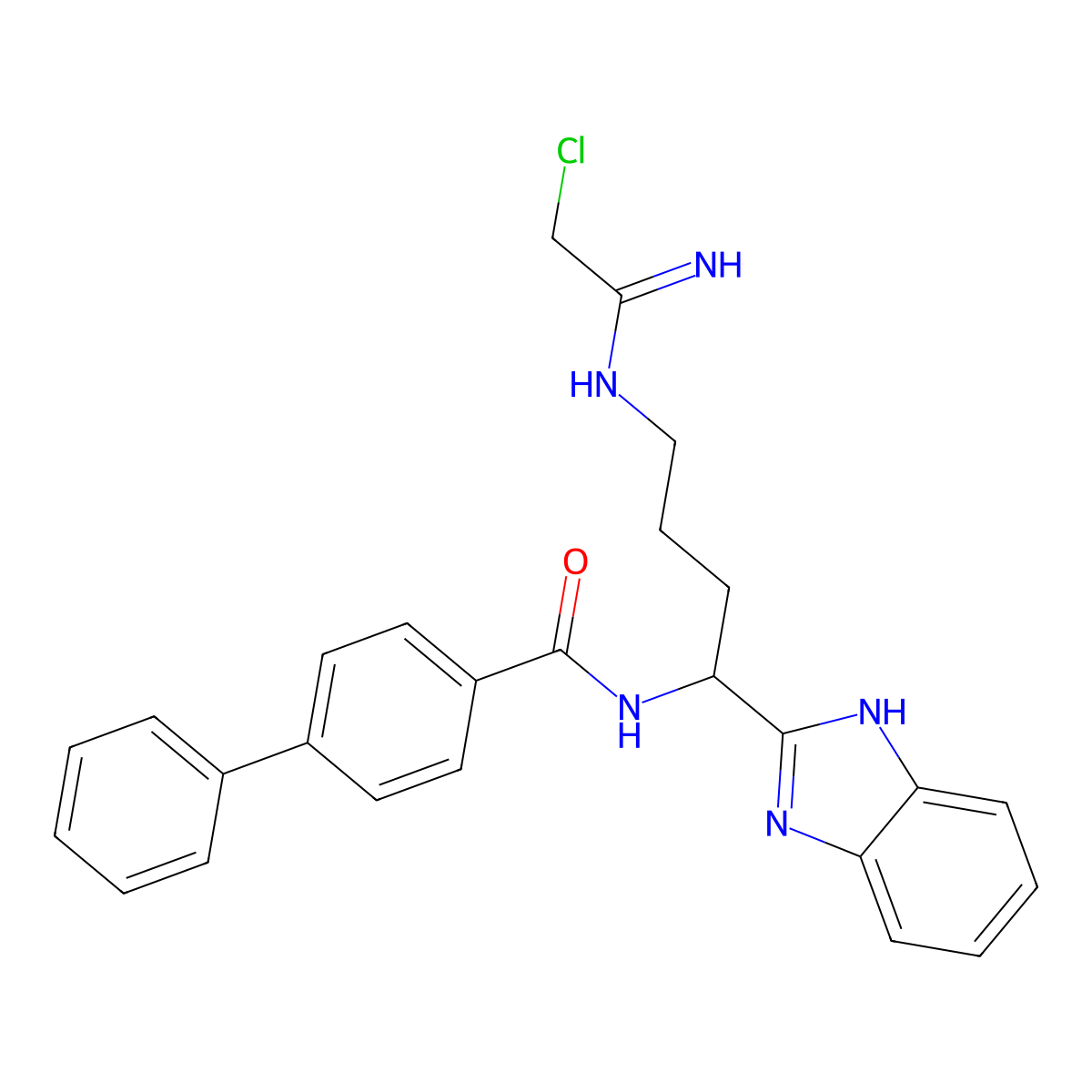 N-(1-(1H-Benzo[d]imidazol-2-yl)-4-(2-chloroacetimidamido)butyl)-[1,1'-biphenyl]-4-carboxamide molecular structure, CAS 2700554-25-0