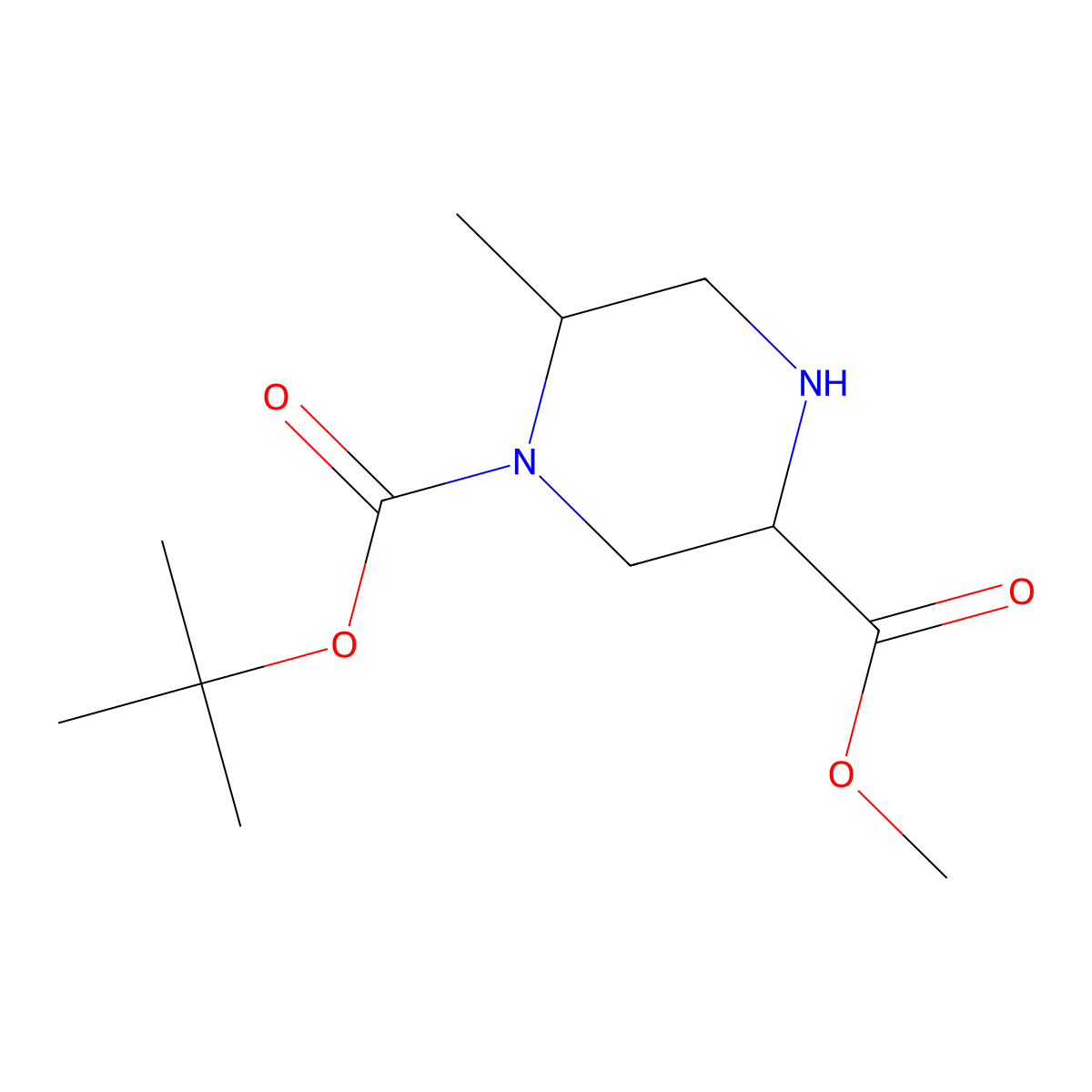 O1-tert-butyl O3-methyl 6-methylpiperazine-1,3-dicarboxylate molecular structure, CAS 2700561-83-5