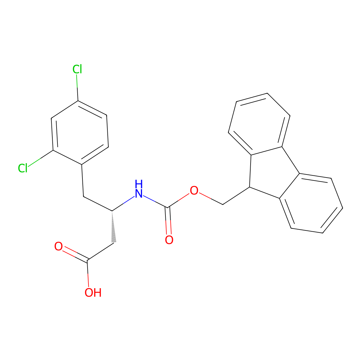 (S)-3-((((9H-Fluoren-9-yl)methoxy)carbonyl)amino)-4-(2,4-dichlorophenyl)butanoic acid molecular structure, CAS 270063-49-5