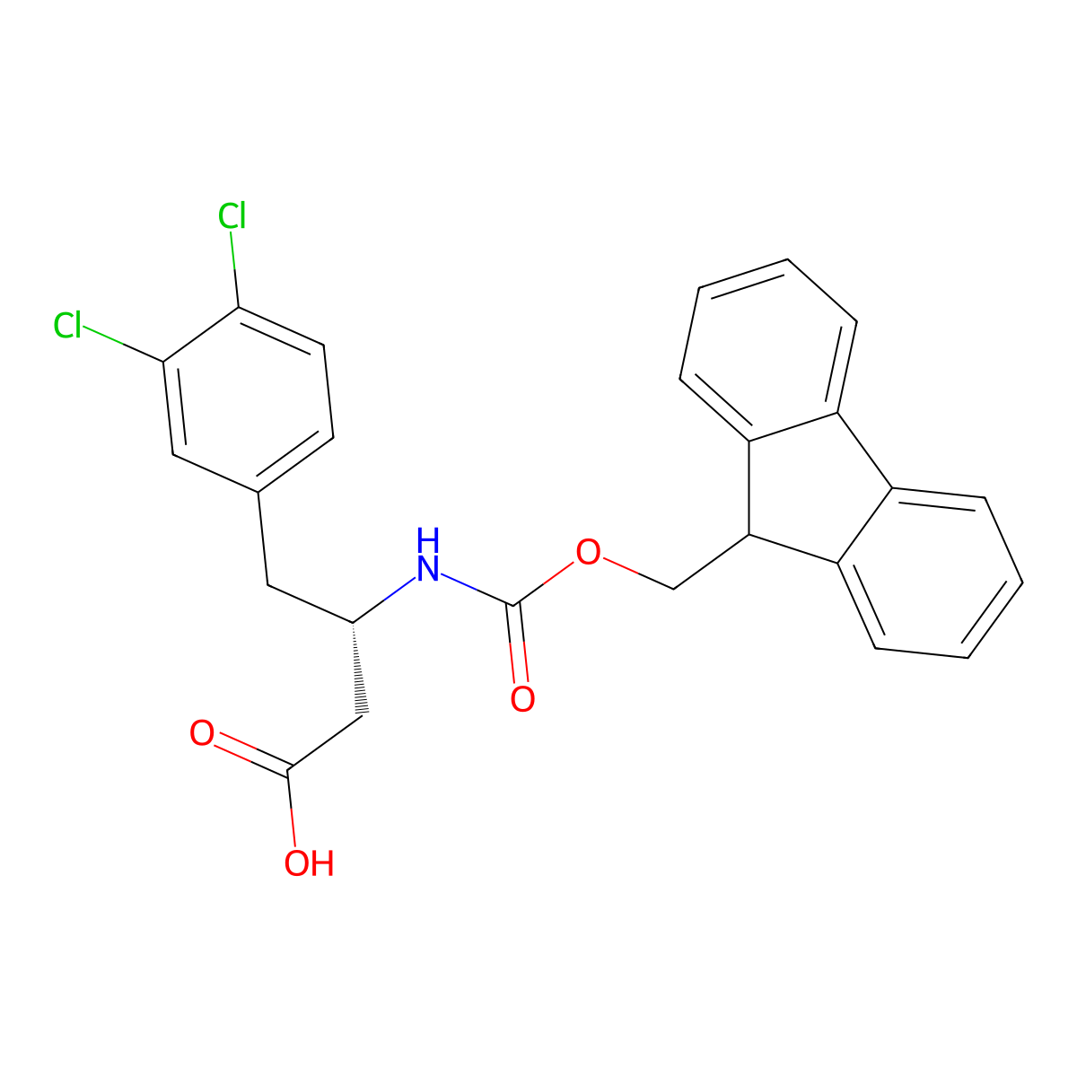 (S)-3-((((9H-Fluoren-9-yl)methoxy)carbonyl)amino)-4-(3,4-dichlorophenyl)butanoic acid molecular structure, CAS 270063-52-0