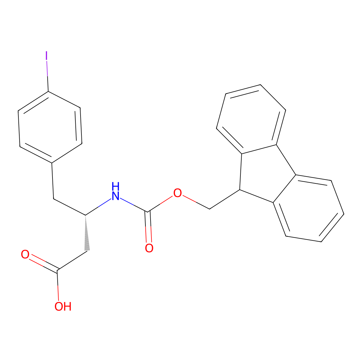 (S)-3-((((9H-Fluoren-9-yl)methoxy)carbonyl)amino)-4-(4-iodophenyl)butanoic acid molecular structure, CAS 270065-72-0