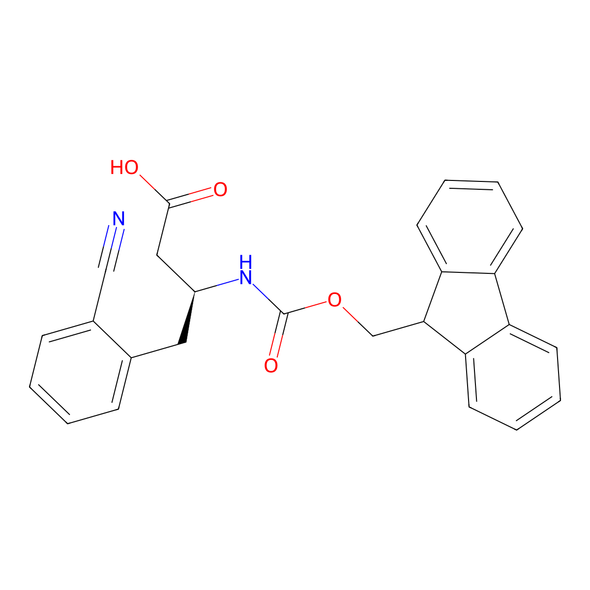 (S)-3-((((9H-Fluoren-9-yl)methoxy)carbonyl)amino)-4-(2-cyanophenyl)butanoic acid molecular structure, CAS 270065-84-4