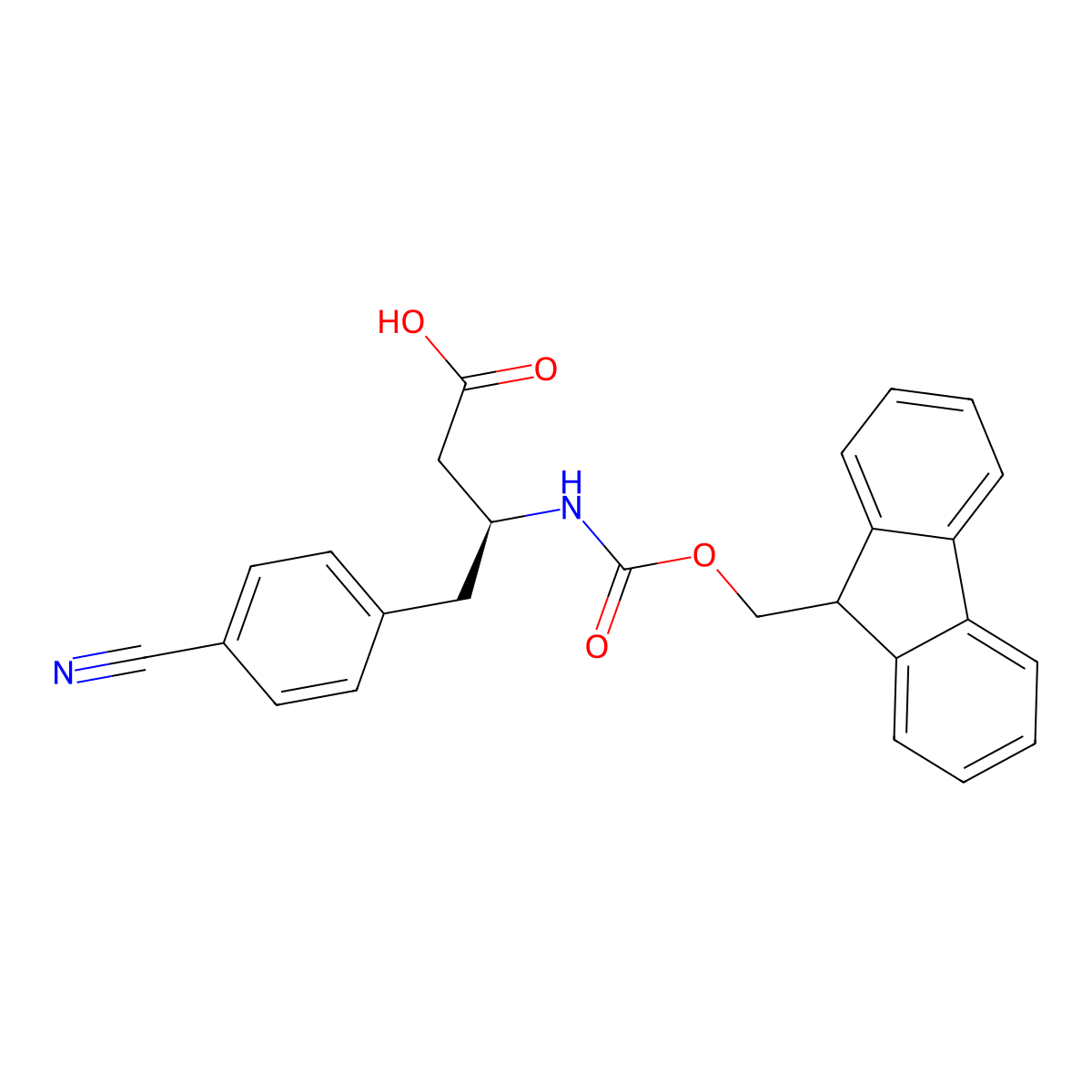 (S)-3-((((9H-Fluoren-9-yl)methoxy)carbonyl)amino)-4-(4-cyanophenyl)butanoic acid molecular structure, CAS 270065-90-2