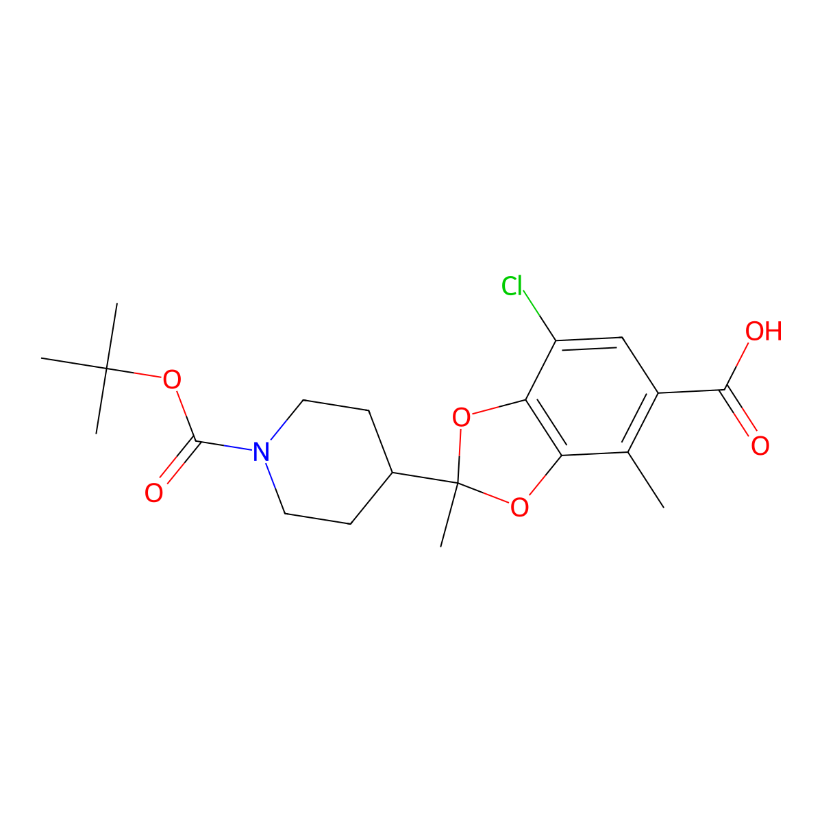 2-{1-[(Tert-butoxy)carbonyl]piperidin-4-yl}-7-chloro-2,4-dimethyl-1,3-benzodioxole-5-carboxylic acid molecular structure, CAS 2700902-13-0