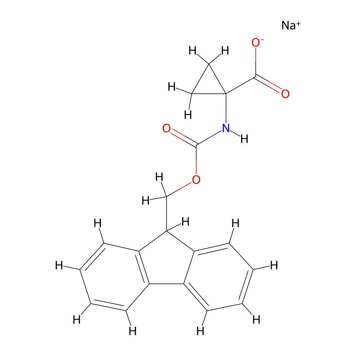 Sodium 1-[(9H-Fluoren-9-ylmethoxy)carbonylamino]cyclopropanecarboxylate molecular structure, CAS 2701344-50-3
