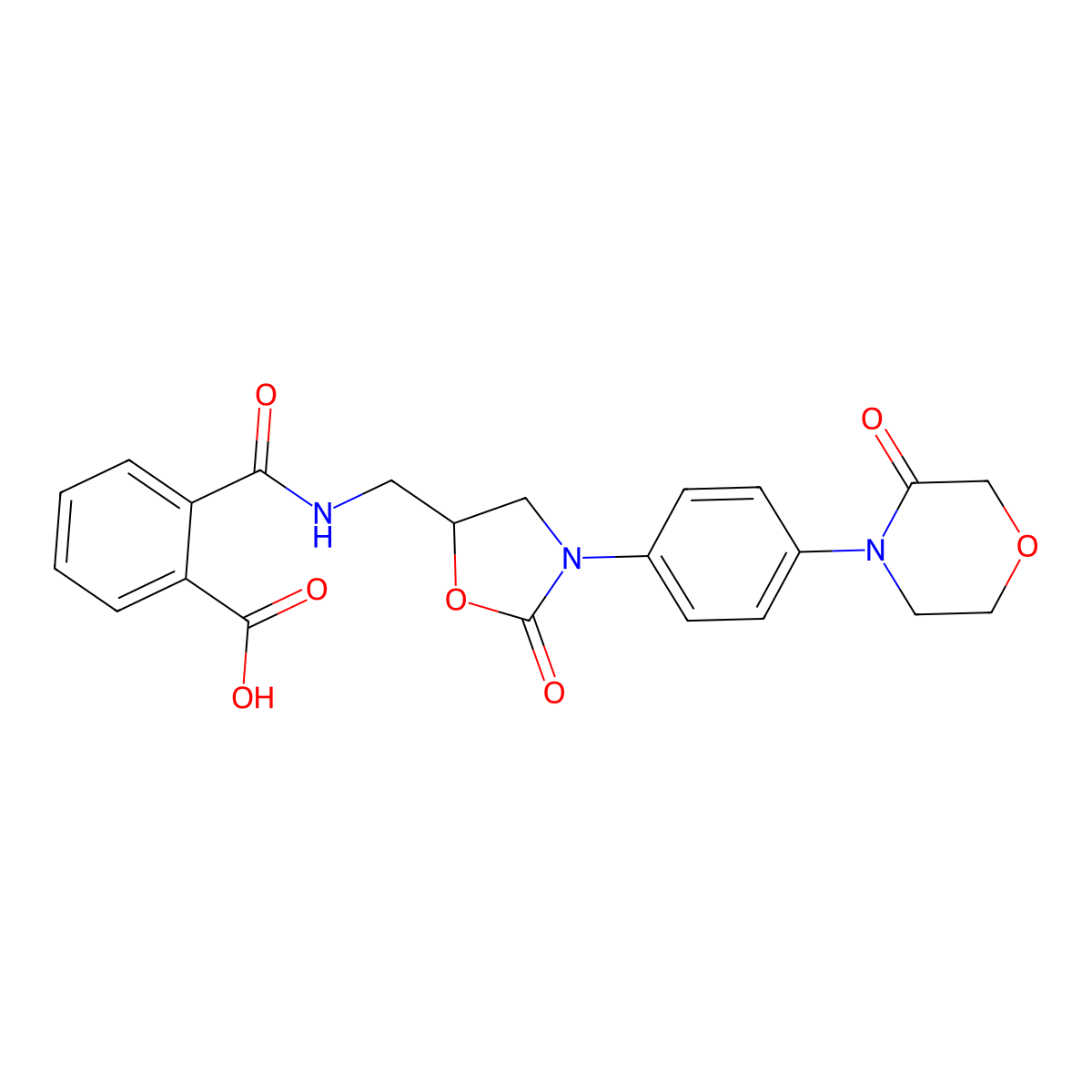 2-[[2-Oxo-3-[4-(3-oxomorpholin-4-yl)phenyl]oxazolidin-5-yl]methylcarbamoyl]benzoic acid molecular structure, CAS 2701642-62-6