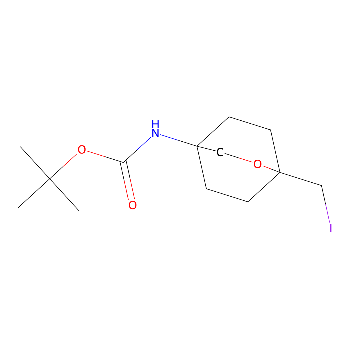tert-butyl N-[1-(iodomethyl)-2-oxabicyclo[2.2.2]octan-4-yl]carbamate molecular structure, CAS 2701680-05-7