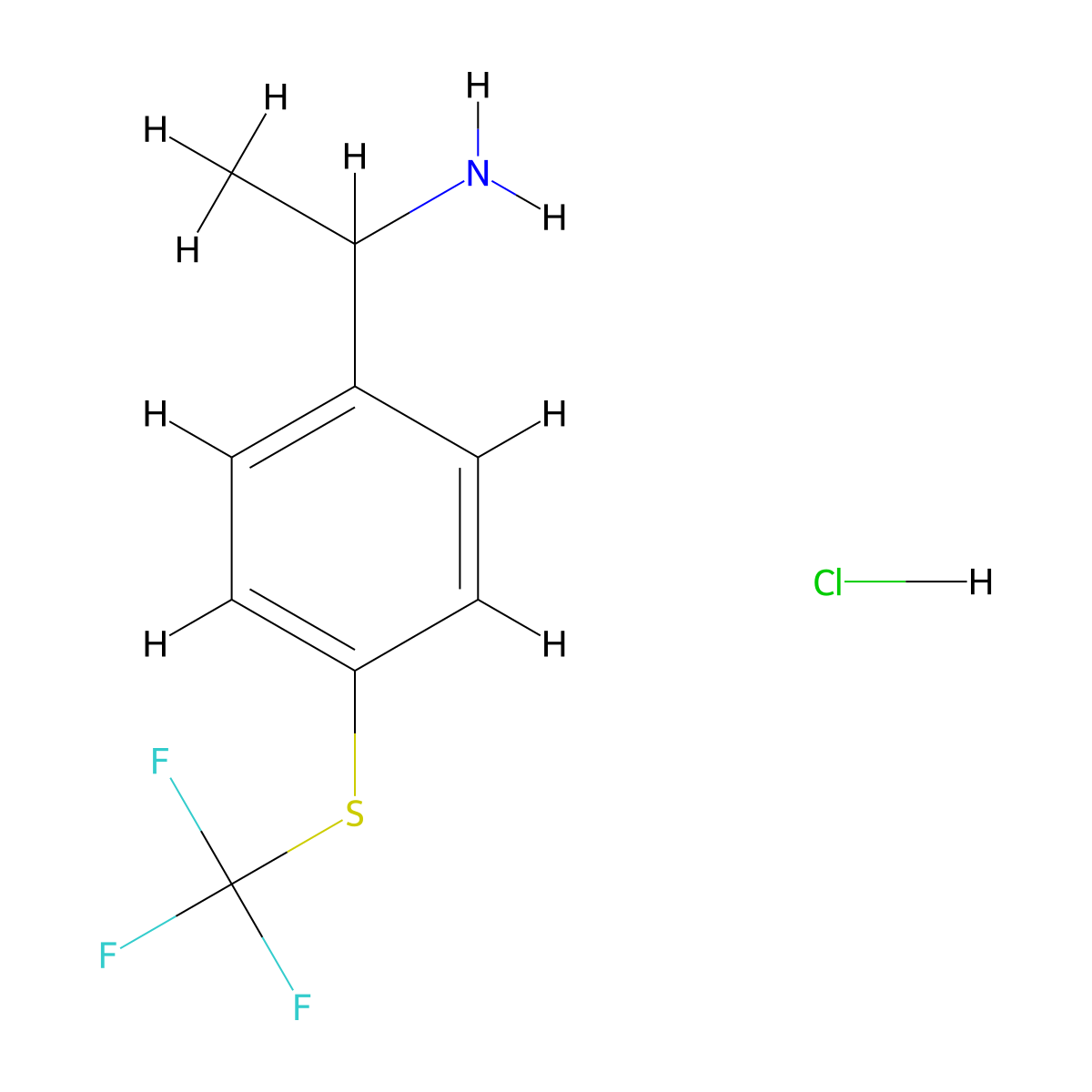 1-(4-((Trifluoromethyl)thio)phenyl)ethan-1-amine hydrochloride molecular structure, CAS 2701705-46-4