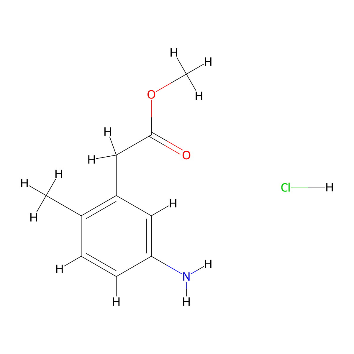 Methyl 2-(5-amino-2-methylphenyl)acetate hydrochloride molecular structure, CAS 2701898-72-6