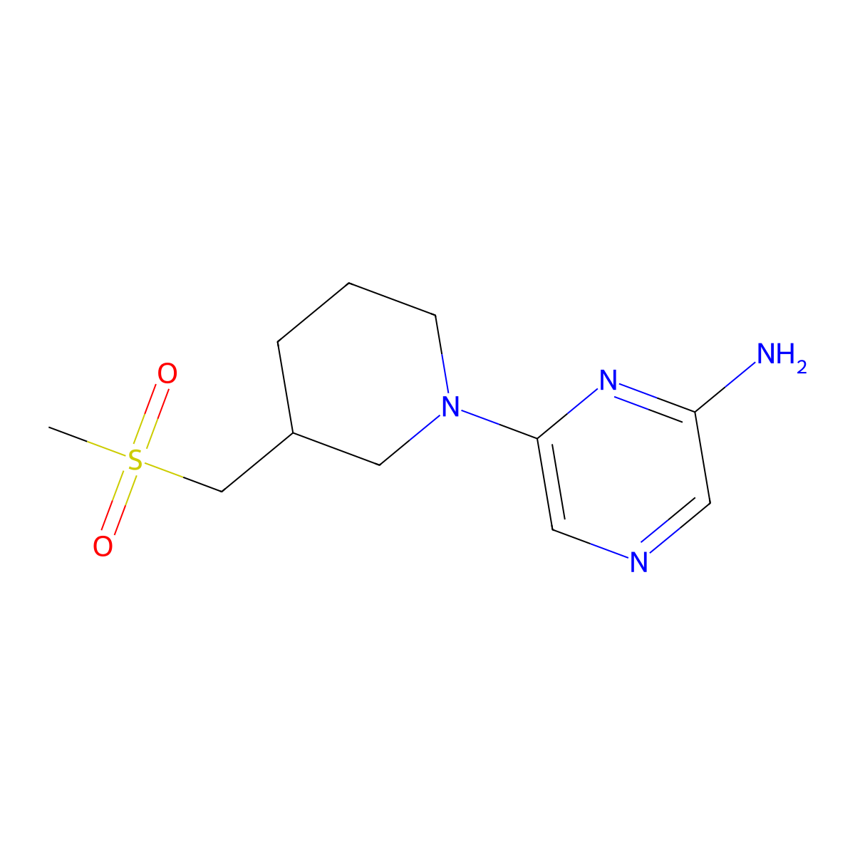6-{3-[(Methylsulfonyl)methyl]-1-piperidinyl}-2-pyrazinamine molecular structure, CAS 2701927-69-5