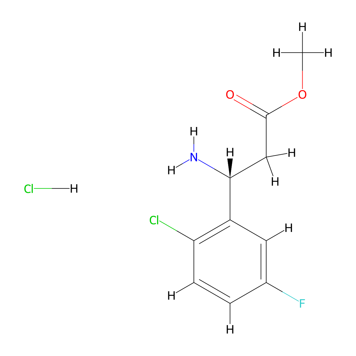 Methyl (3R)-3-amino-3-(2-chloro-5-fluorophenyl)propanoate hydrochloride molecular structure, CAS 2701931-16-8