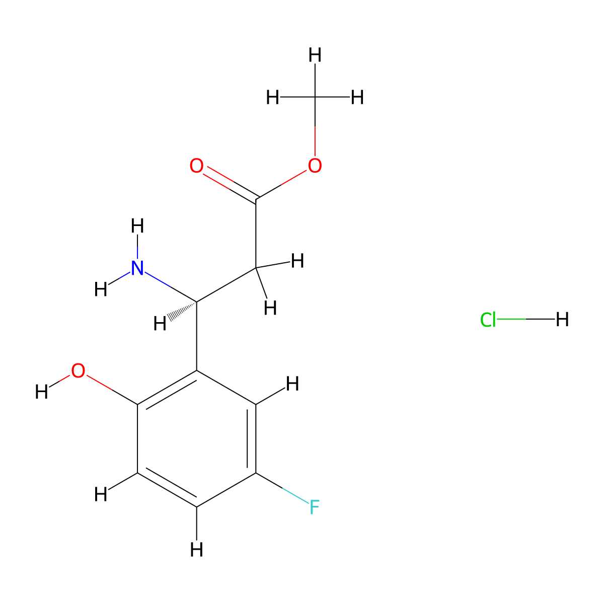 Methyl (3S)-3-amino-3-(5-fluoro-2-hydroxyphenyl)propanoate hydrochloride molecular structure, CAS 2701931-18-0