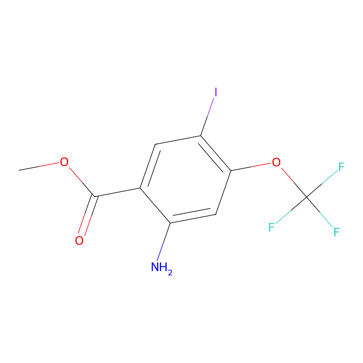 Methyl 2-amino-5-iodo-4-(trifluoromethoxy)benzoate molecular structure, CAS 2701967-08-8