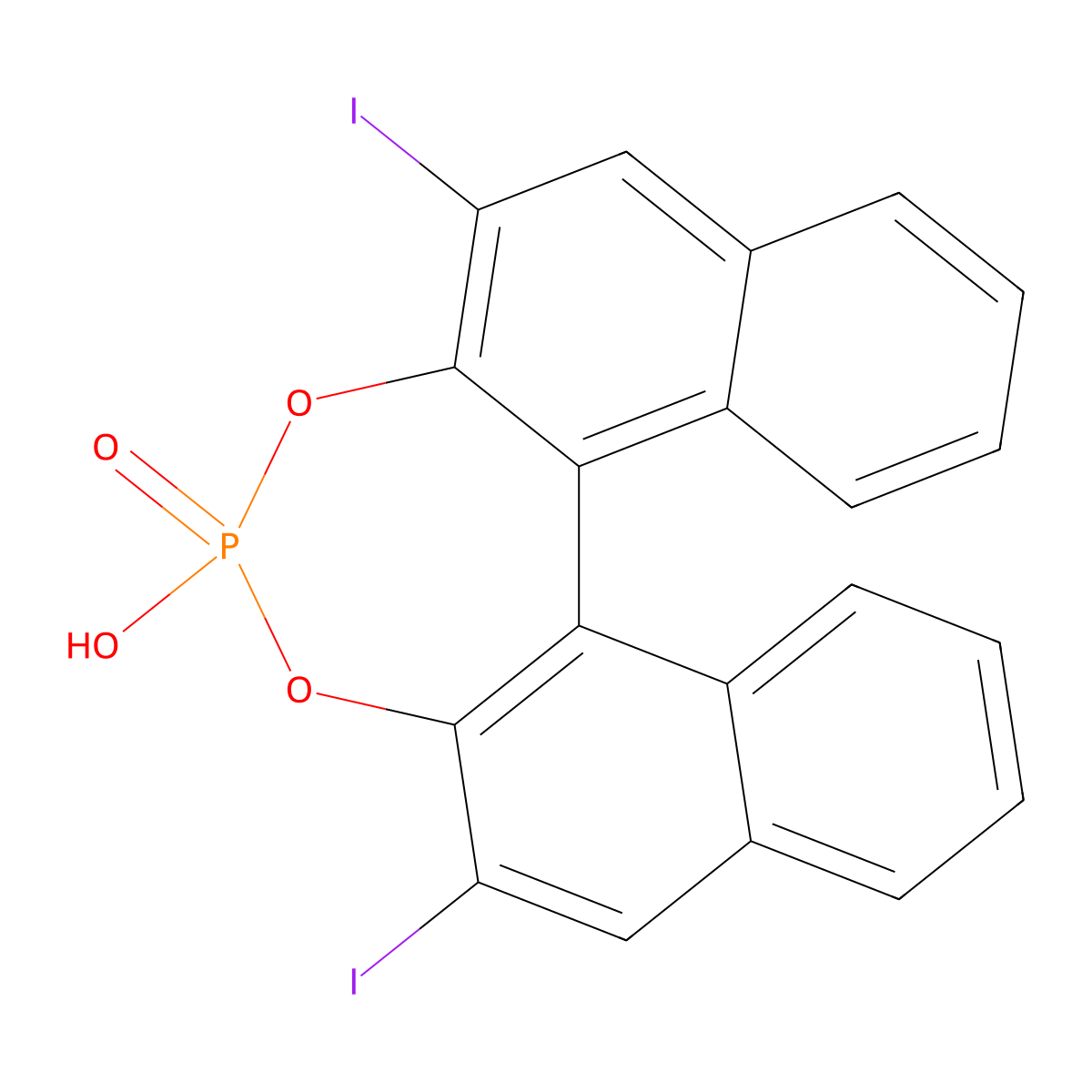 (11bS)-4-Hydroxy-2,6-diiododinaphtho[2,1-d:1',2'-f][1,3,2]dioxaphosphepine 4-oxide molecular structure, CAS 2702244-34-4