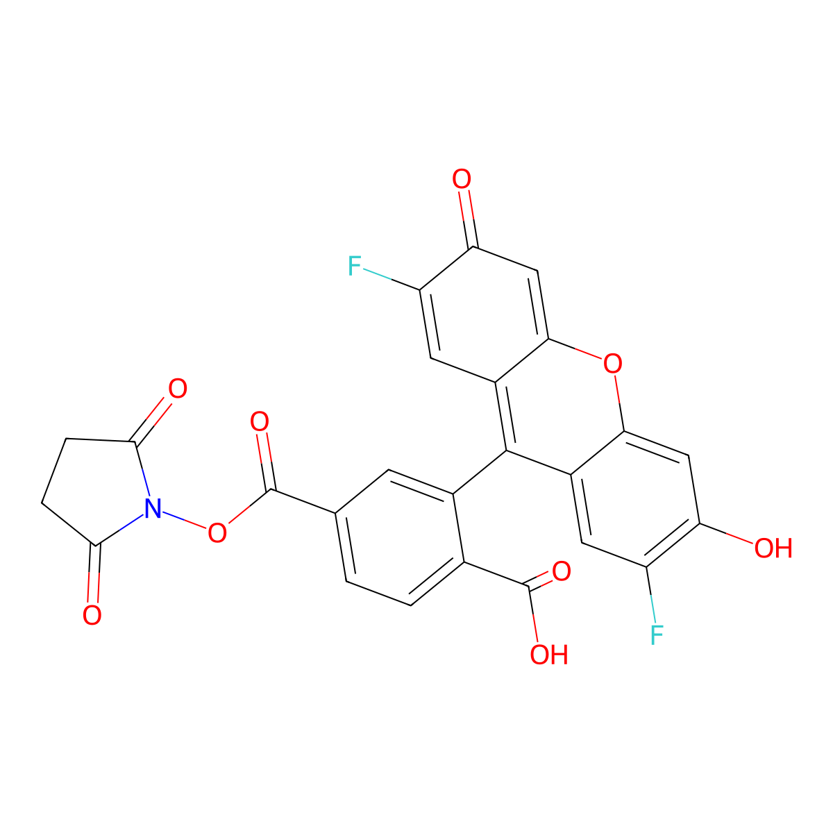 Difluorocarboxyfluorescein NHS Ester, 6-isomer molecular structure, CAS 2702251-82-7
