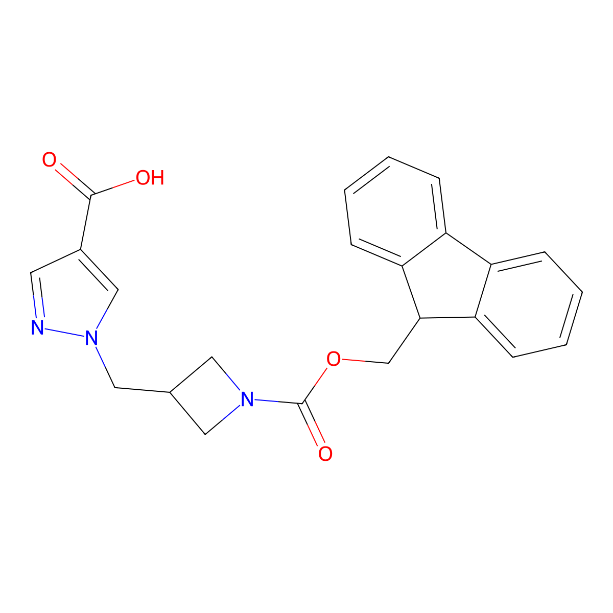 1-[(1-{[(9H-fluoren-9-yl)methoxy]carbonyl}azetidin-3-yl)methyl]-1H-pyrazole-4-carboxylic acid molecular structure, CAS 2702297-83-2