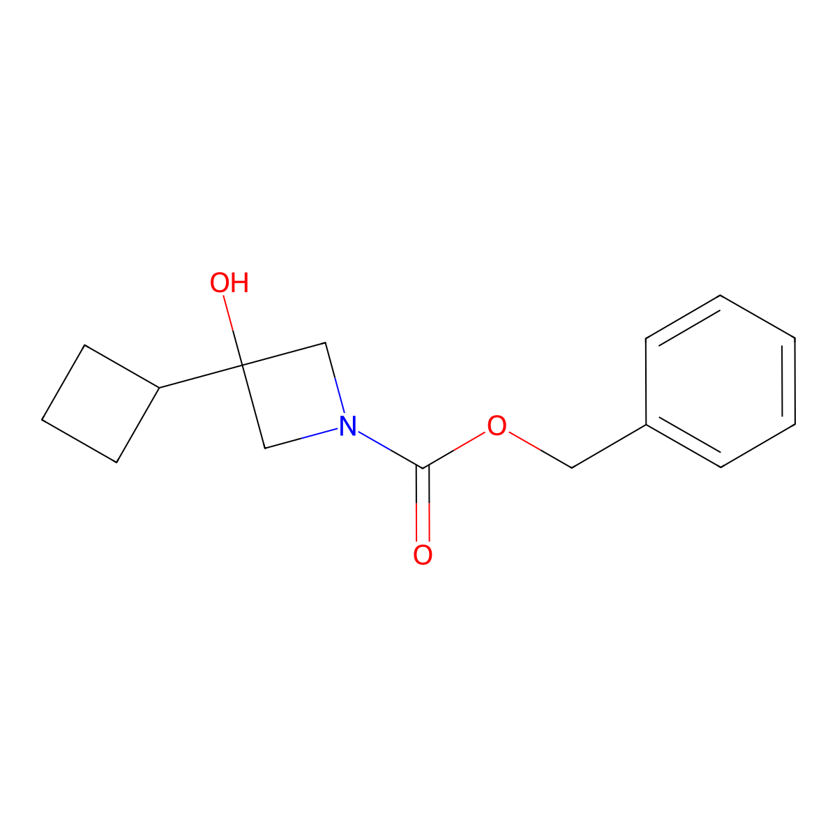 Benzyl 3-cyclobutyl-3-hydroxyazetidine-1-carboxylate molecular structure, CAS 2702323-03-1