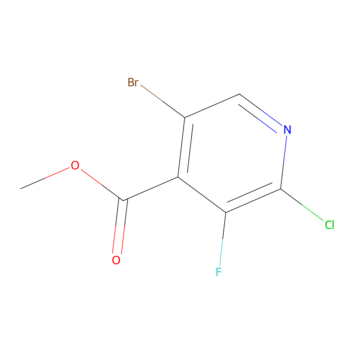 Methyl 5-bromo-2-chloro-3-fluoroisonicotinate molecular structure, CAS 2702323-14-4