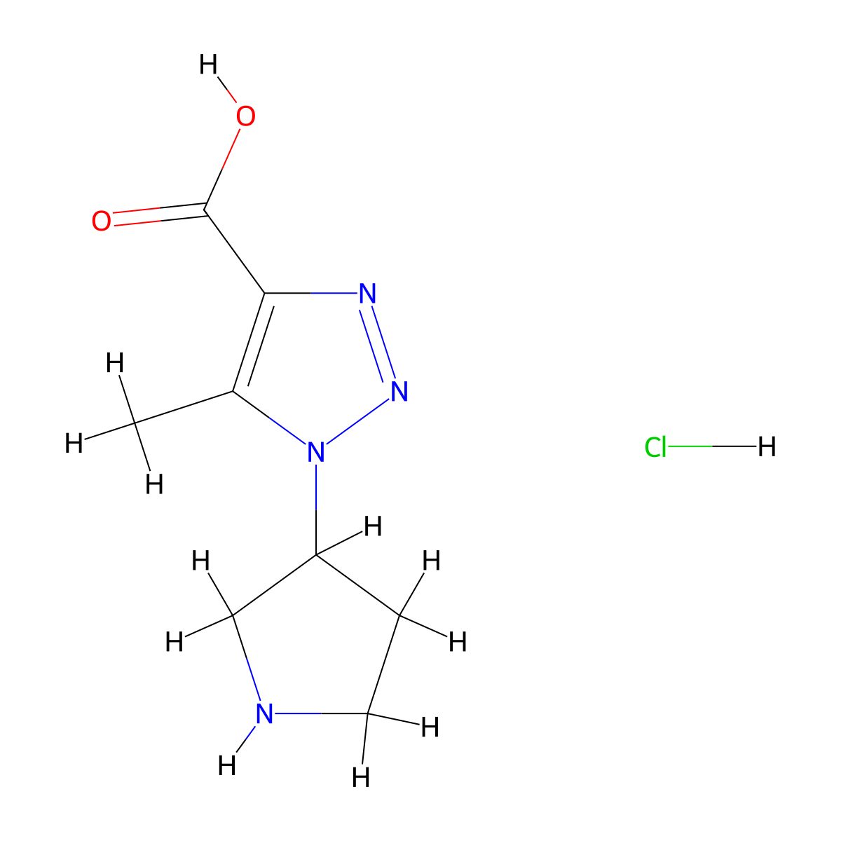 5-methyl-1-(pyrrolidin-3-yl)-1H-1,2,3-triazole-4-carboxylic acid hydrochloride molecular structure, CAS 2702344-78-1