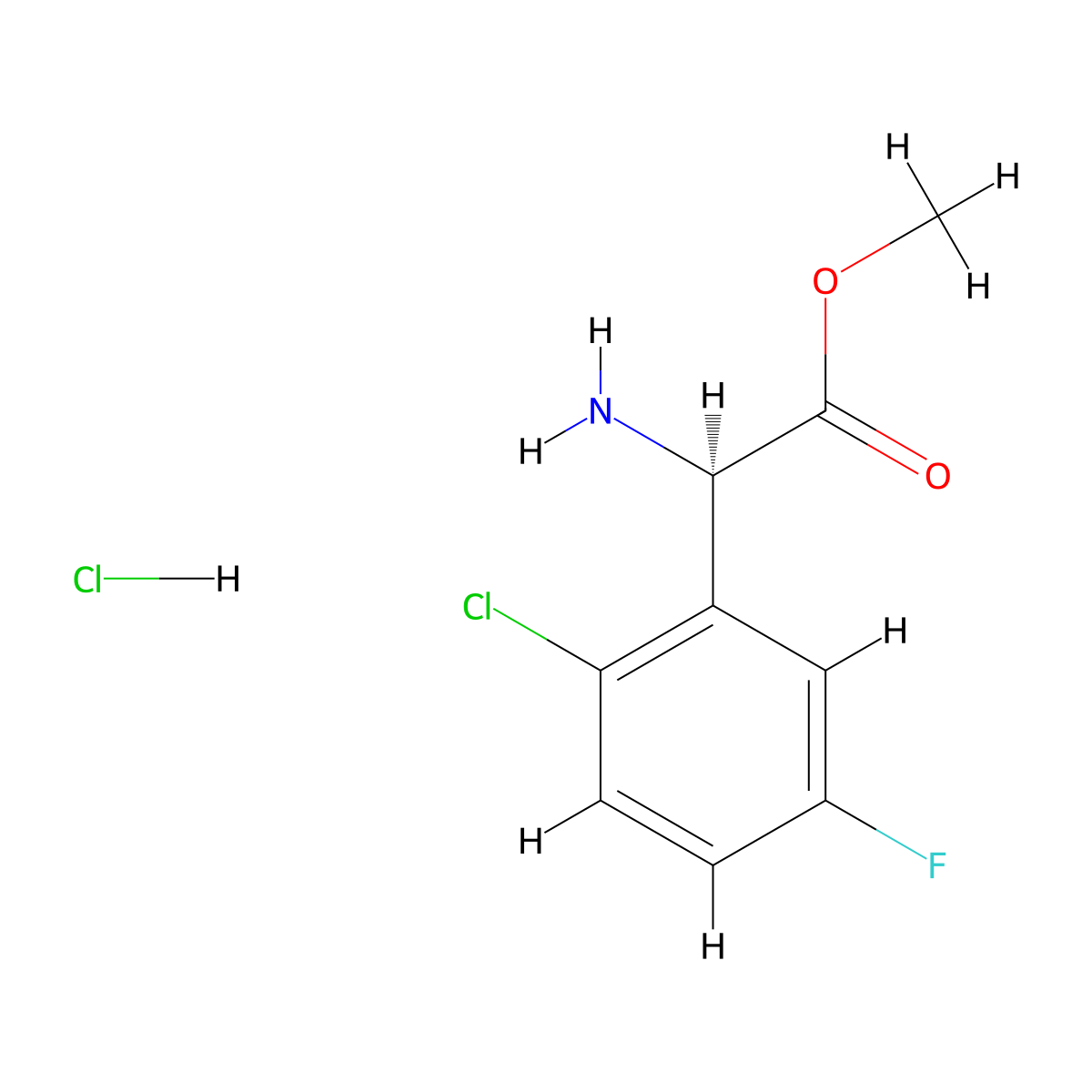 Methyl (2R)-2-amino-2-(2-chloro-5-fluorophenyl)acetate hydrochloride molecular structure, CAS 2702351-99-1