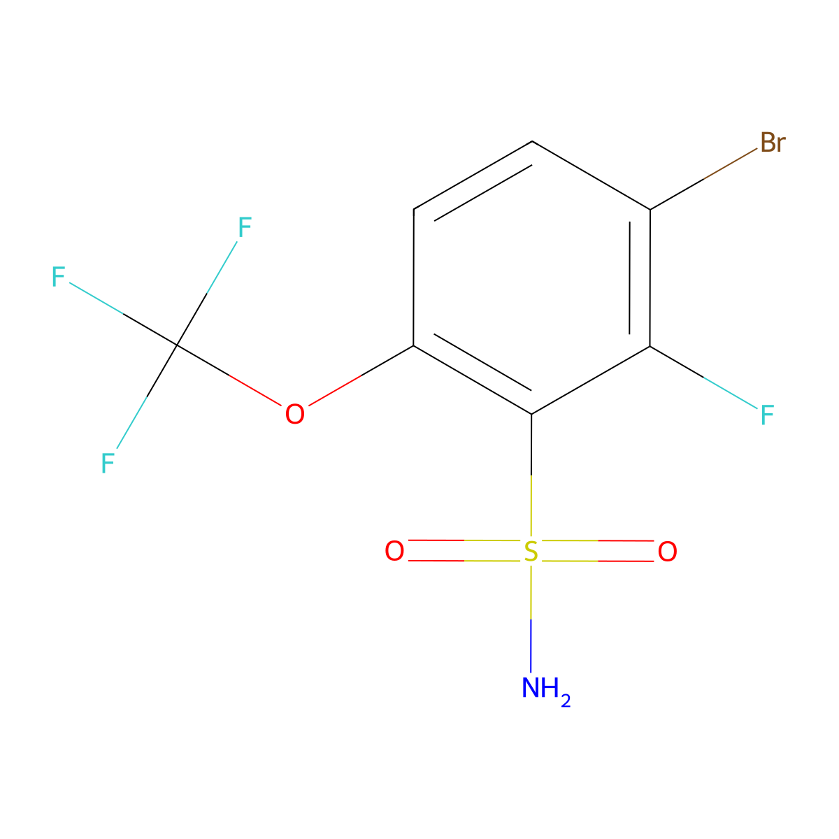 3-Bromo-2-fluoro-6-(trifluoromethoxy)benzene-1-sulfonamide molecular structure, CAS 2702393-29-9