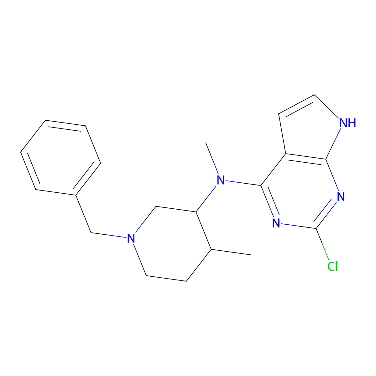 N-(1-Benzyl-4-methylpiperidin-3-yl)-2-chloro-N-methyl-7H-pyrrolo[2,3-d]pyrimidin-4-amine molecular structure, CAS 2702400-50-6