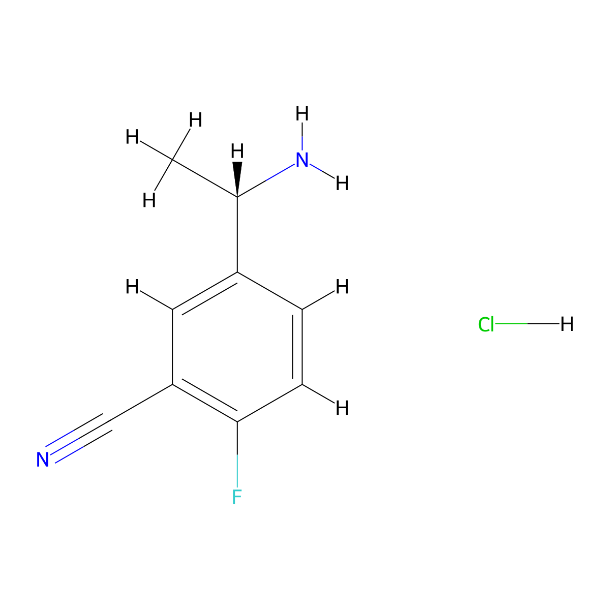 (S)-5-(1-Aminoethyl)-2-fluorobenzonitrile hydrochloride molecular structure, CAS 2702419-81-4