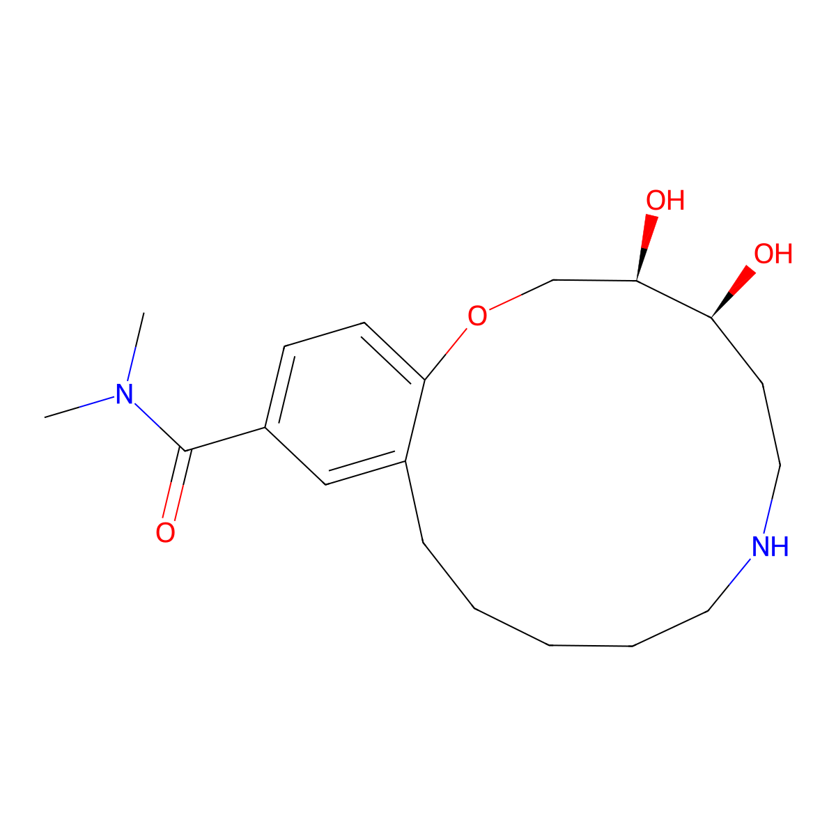 (3R,4S)-3,4-dihydroxy-N,N-dimethyl-3,4,5,6,7,8,9,10,11,12-decahydro-2H-benzo[m][1]oxa[7]azacyclotetradecine-14-carboxamide molecular structure, CAS 2702482-41-3