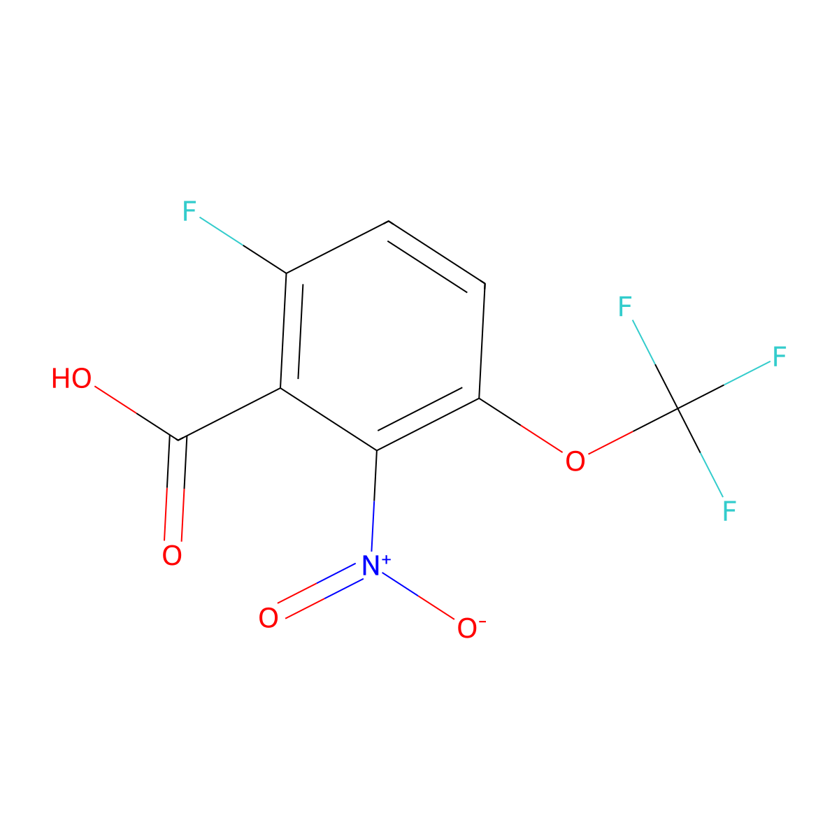 6-Fluoro-2-nitro-3-(trifluoromethoxy)benzoicacid molecular structure, CAS 2702528-97-8