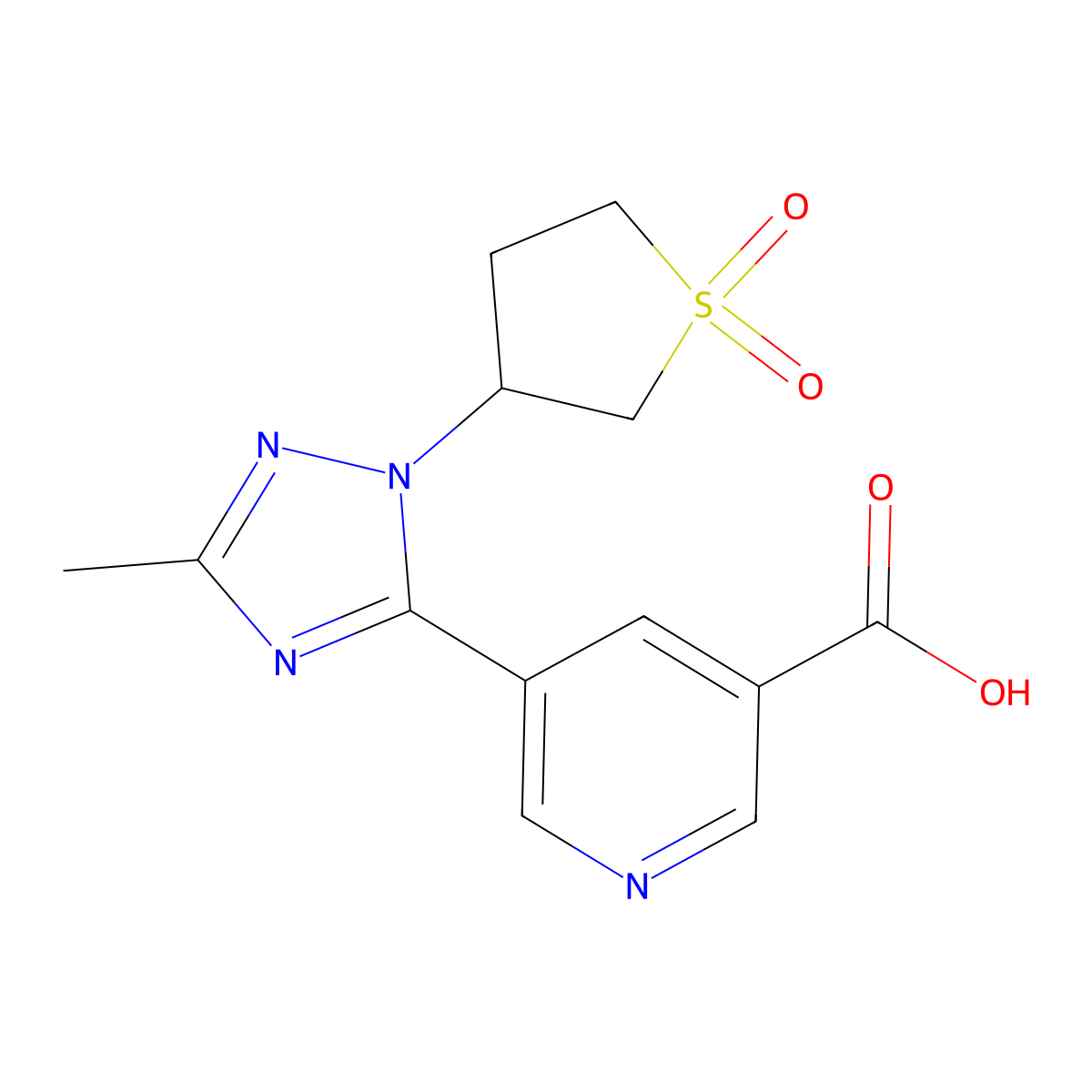 5-[1-(1,1-dioxidotetrahydro-3-thienyl)-3-methyl-1H-1,2,4-triazol-5-yl]nicotinic acid molecular structure, CAS 2702537-90-2