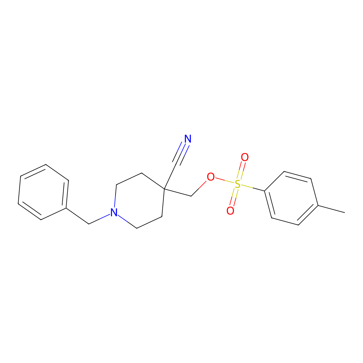 (1-Benzyl-4-cyanopiperidin-4-yl)methyl 4-methylbenzenesulfonate molecular structure, CAS 270257-39-1