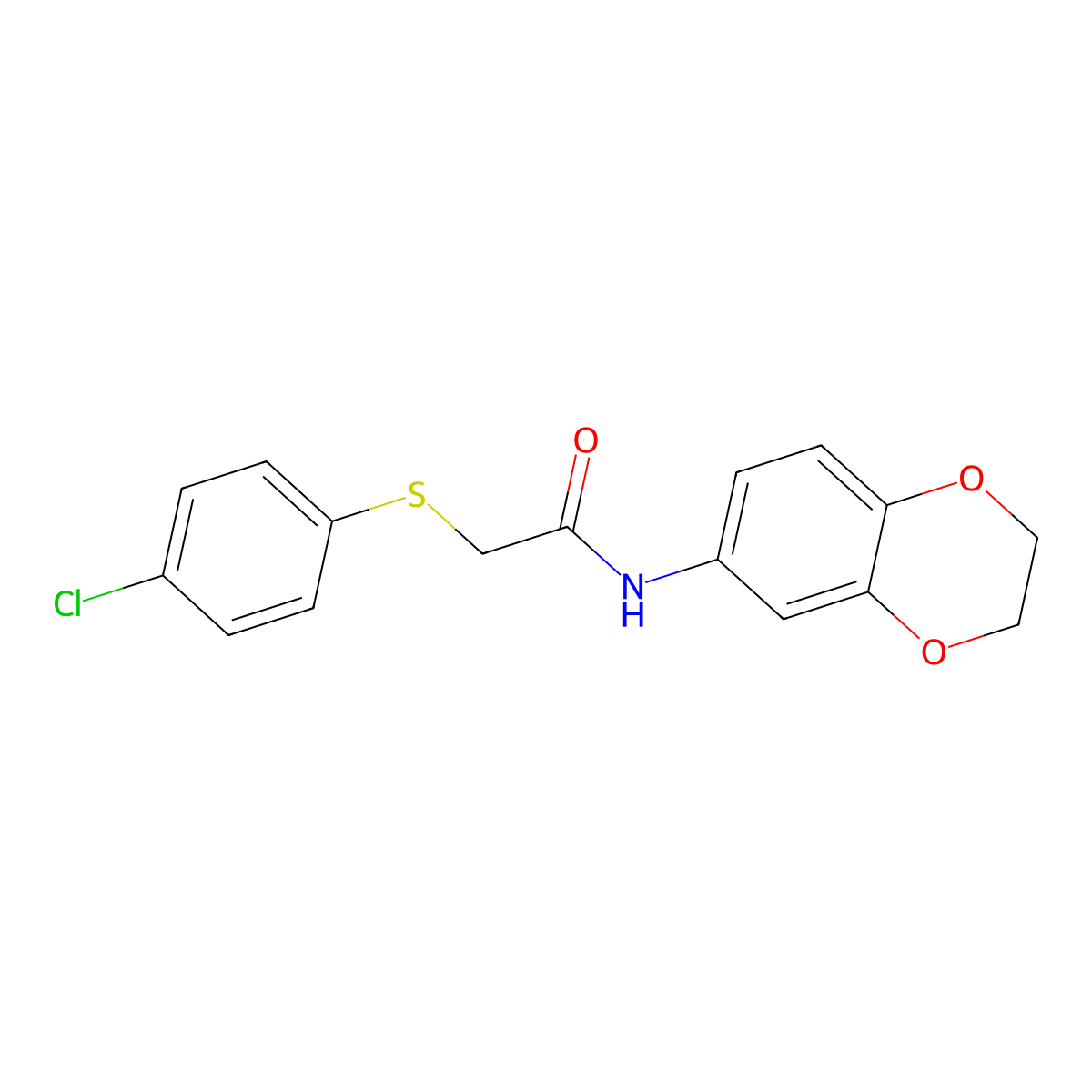 2-[(4-chlorophenyl)sulfanyl]-N-(2,3-dihydro-1,4-benzodioxin-6-yl)acetamide molecular structure, CAS 270262-82-3