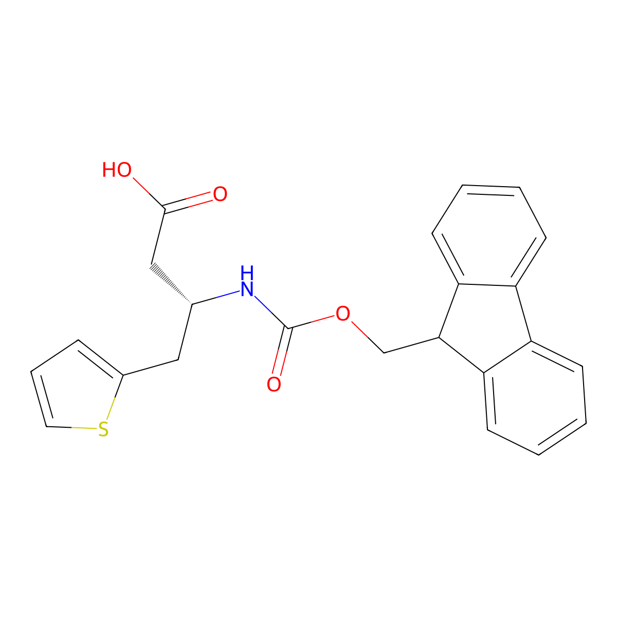 (S)-3-((((9H-fluoren-9-yl)methoxy)carbonyl)amino)-4-(thiophen-2-yl)butanoic acid molecular structure, CAS 270262-98-1