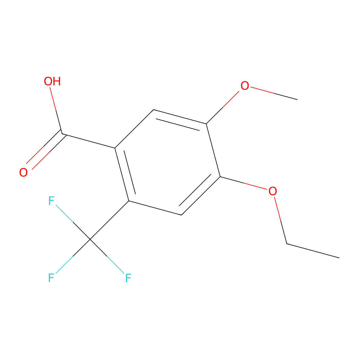 4-Ethoxy-5-methoxy-2-(trifluoromethyl)benzoic acid molecular structure, CAS 2702626-31-9
