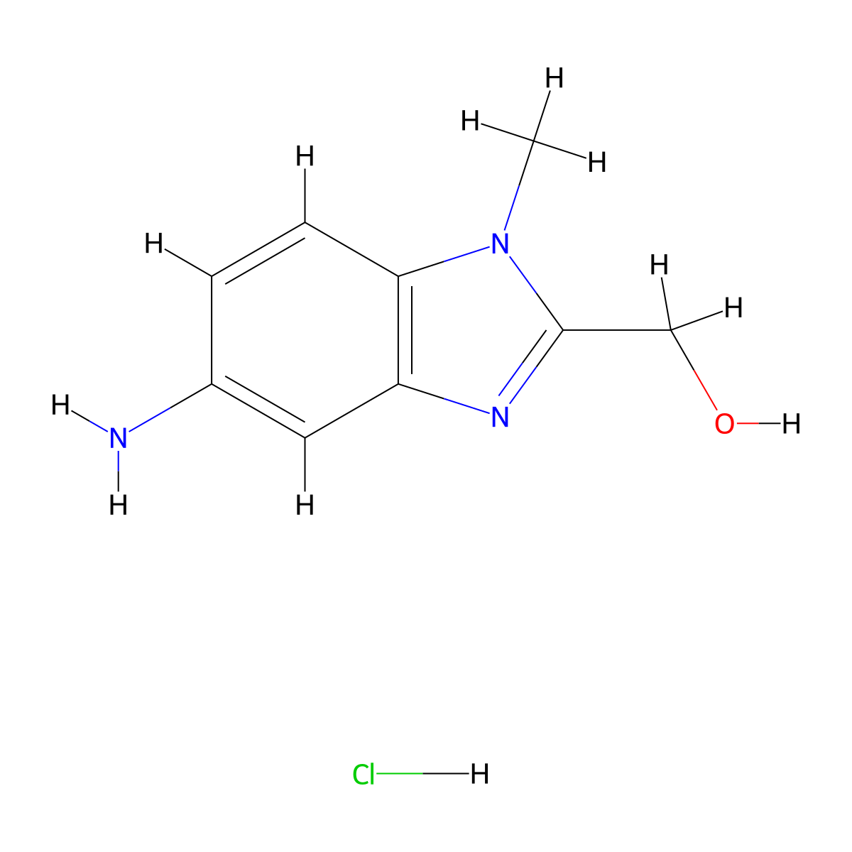 (5-amino-1-methyl-1H-1,3-benzodiazol-2-yl)methanol hydrochloride molecular structure, CAS 2702712-56-7