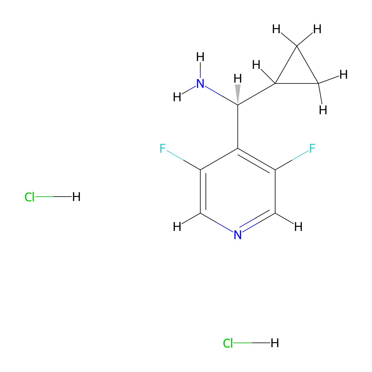 (S)-cyclopropyl(3,5-difluoropyridin-4-yl)methanamine dihydrochloride molecular structure, CAS 2702813-58-7