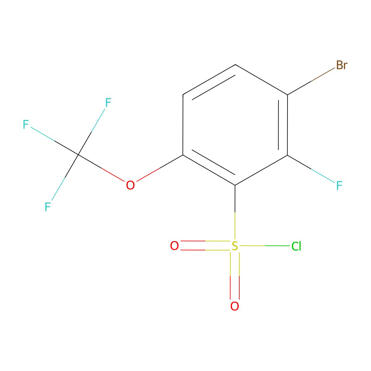 3-Bromo-2-fluoro-6-(trifluoromethoxy)benzene-1-sulfonyl chloride molecular structure, CAS 2702870-86-6